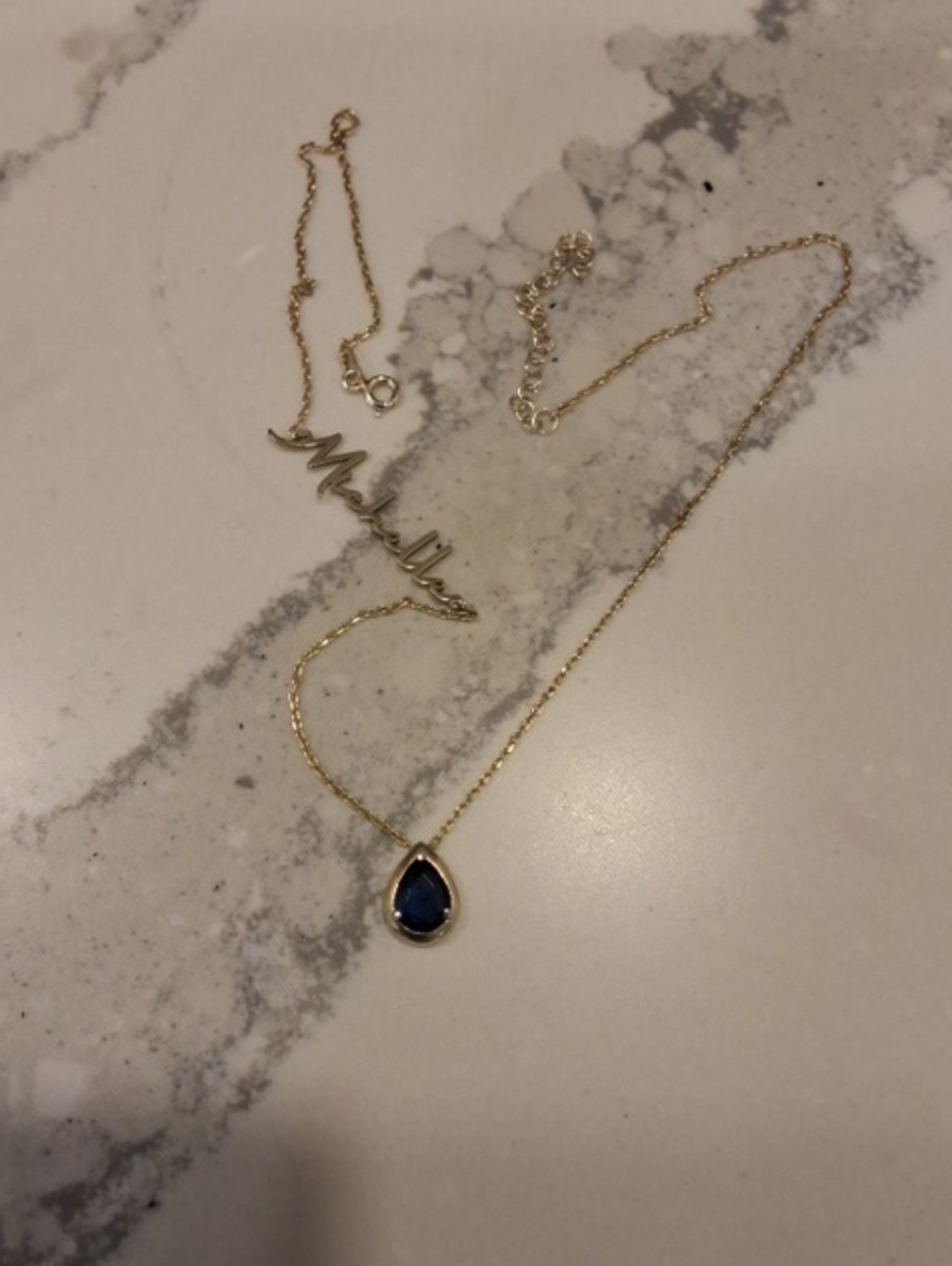 Gold-plate Michhele Necklace With Dark Blue Stone